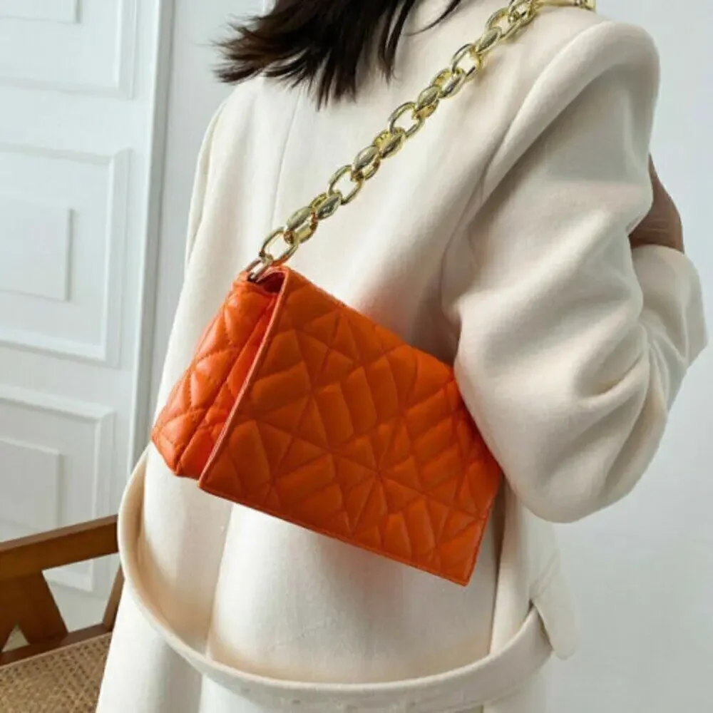ZARA Coral Orange Quilted Chain Shoulder Bag NWT Gold Chain Purse OS